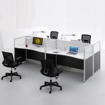 ISO モジュラー 4 人用ワークステーション デスク ガラス パネル ブラック 木製
